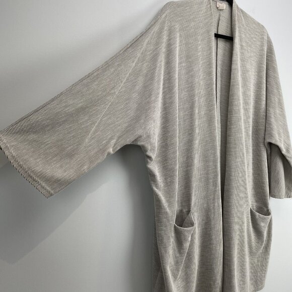 Donni Anthropologie Plus One Size Gray Striped Open Mid Length Duster Cardigan - Picture 8 of 10